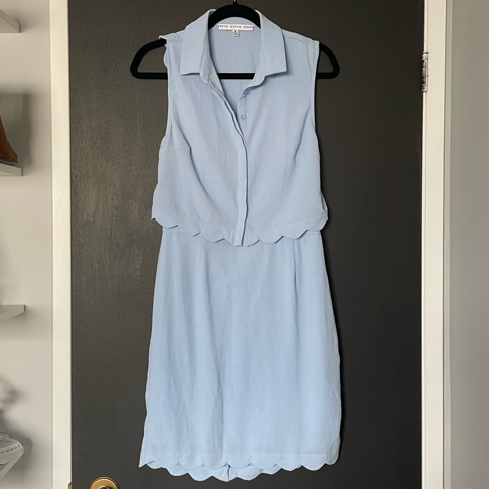 HYFVE Blue Scalloped Midi Dress with Back Cutout - Size Medium